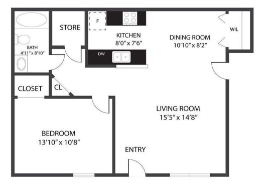 Worthington Green Floor Plan 1 Bed Classic 1 Bed 1 Bath 847 sqft